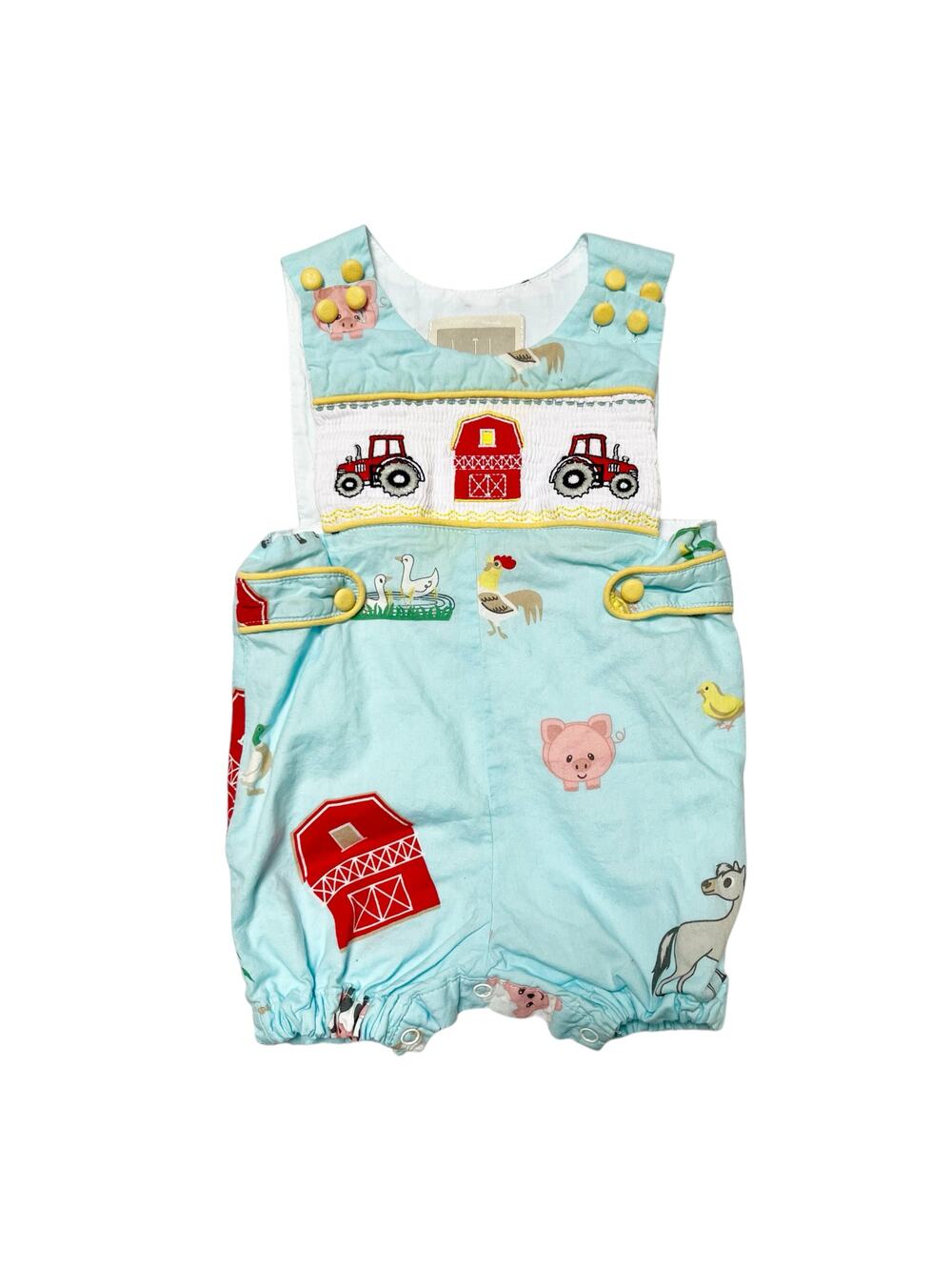 Lil Cactus Smocked Farm Jon Jon Romper 3-6m